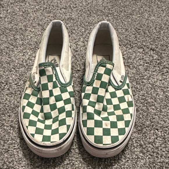 Vans Shoes - Vans White and Green Checkered Slip-On Sneakers